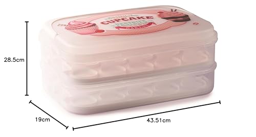 Snips Cupcake-Behälter, 14 Liter, Weiß, fasst 28 Cupcakes oder Muffins, doppelt dekorierter Behälter mit doppeltem Tablett, 28,5 x 19 x 43,5 cm, Made in Italy