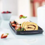 Xavax Kuchen-Transportbox (eckige Kuchenbox für Kastenkuchen, spülmaschinengeeigneter Kuchenbehälter mit Deckel und Tragegriff) schwarz