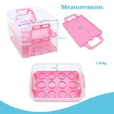 INTIRILIFE Transportbox Behälter für Kuchen und Cupcakes 2 Etagen aus Kunststoff in Pink - 36.1 x 26.1 x 21.2 cm - Transportbehälter für Muffins Kuchenbox