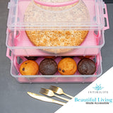 INTIRILIFE Transportbox Behälter für Kuchen und Cupcakes 2 Etagen aus Kunststoff in Pink - 36.1 x 26.1 x 21.2 cm - Transportbehälter für Muffins Kuchenbox