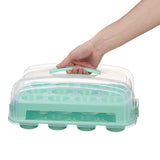 Relaxdays Muffin Transportbox, 24 Cupcakes & Muffins, 2 Etagen, Tragegriff, HBT: 16 x 37,5 x 28,5 cm, Kuchenbox, türkis