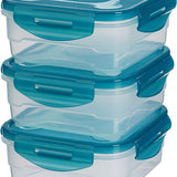 Amazon Basics Gefrierbehälter im Set, mit Deckel, luftdicht, auslaufsicher, stapelbar, für Kühlschrank/Gefriertruhe, BPA-frei, Kunststoff, mikrowellen- und spülmaschinenfest, 3 x 0.8 l, farblos