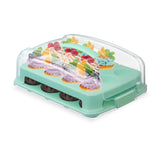 Relaxdays Muffin Transportbox, 24 Cupcakes & Muffins, 2 Etagen, Tragegriff, HBT: 16 x 37,5 x 28,5 cm, Kuchenbox, türkis