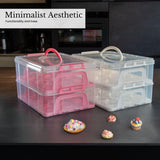 INTIRILIFE Transportbox Behälter für Kuchen und Cupcakes 2 Etagen aus Kunststoff in Pink - 36.1 x 26.1 x 21.2 cm - Transportbehälter für Muffins Kuchenbox