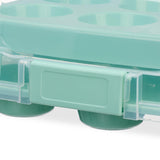 Relaxdays Muffin Transportbox, 24 Cupcakes & Muffins, 2 Etagen, Tragegriff, HBT: 16 x 37,5 x 28,5 cm, Kuchenbox, türkis