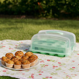 Relaxdays Muffin Transportbox, 24 Cupcakes & Muffins, 2 Etagen, Tragegriff, HBT: 16 x 37,5 x 28,5 cm, Kuchenbox, türkis