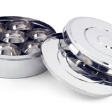 Zinel Gewürzbehälter/Masala Dabba mit 7 Schalen und 2 Edelstahl-Deckeln, 24 cm