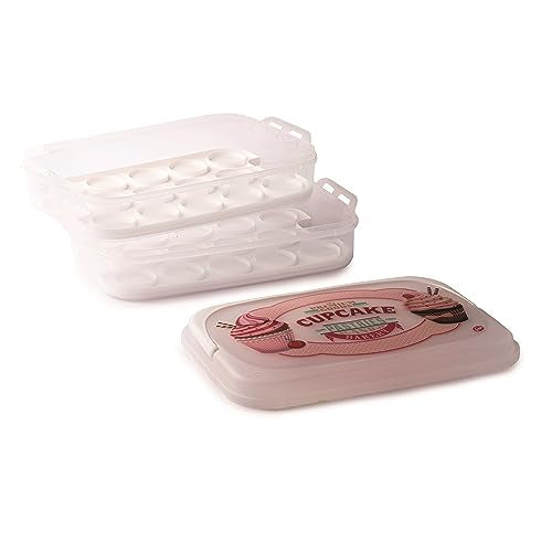 Snips Cupcake-Behälter, 14 Liter, Weiß, fasst 28 Cupcakes oder Muffins, doppelt dekorierter Behälter mit doppeltem Tablett, 28,5 x 19 x 43,5 cm, Made in Italy