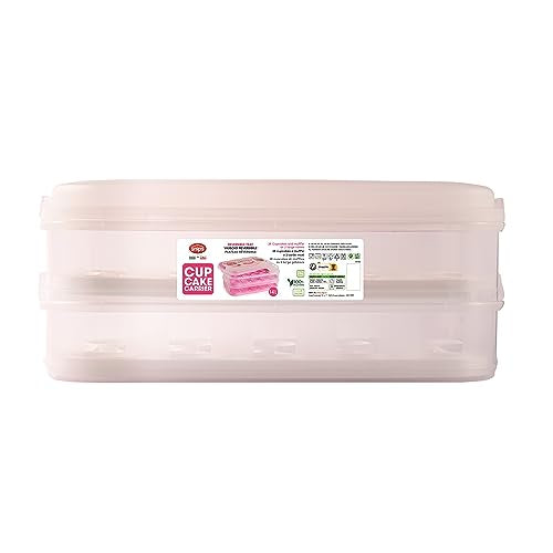 Snips Cupcake-Behälter, 14 Liter, Weiß, fasst 28 Cupcakes oder Muffins, doppelt dekorierter Behälter mit doppeltem Tablett, 28,5 x 19 x 43,5 cm, Made in Italy