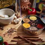 Zinel Gewürzbehälter/Masala Dabba mit 7 Schalen und 2 Edelstahl-Deckeln, 24 cm